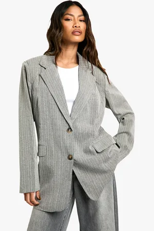 Boohoo Womens Premium Textured Pinstripe Longline Relaxed Fit Blazer - - Size 6 UK