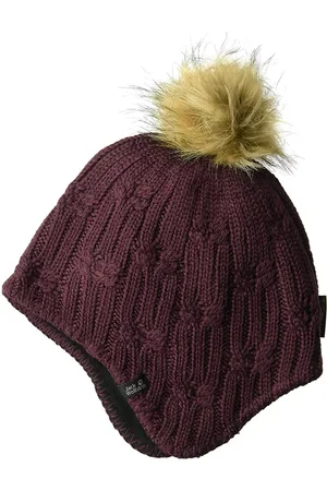 Jack Wolfskin Stormlock Braid Womens Burgudy Beanie - Textile - Size Small