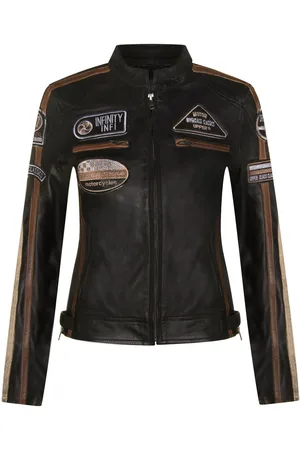 Infinity Womens Biker Racing Badges Jacket-Agadir - Nappa Leather - Size 14 UK