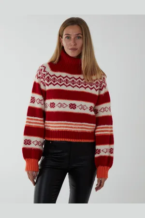 Blue Vanilla Womens Aztec Roll Neck Crop Jumper - - Size Medium/Large