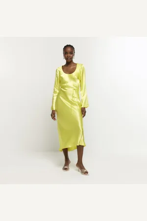River Island Womens Slip Midi Dress Satin Belted Viscose - Size 14 UK