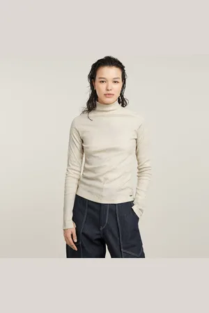 G-Star Womens G-Star RAW Coated Slim Rib Mock Top - Cotton - Size Medium