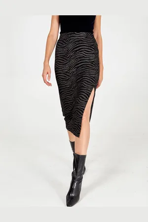 Blue Vanilla Womens Zebra Foil Stripe Split Front Midi Skirt - - Size 10 UK