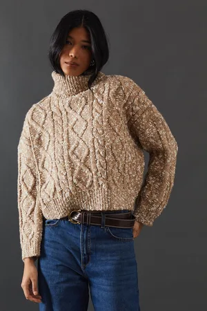 warehouse Womens Cable Knit Roll Neck Jumper - - Size Large