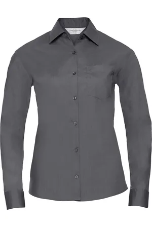 Russell Athletic Collection Womens/Ladies Poplin Easy-Care Long-Sleeved Shirt (Convoy Grey) - - Size 4XL