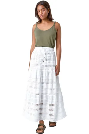 Roman Womens Lace Detail Cotton Maxi Skirt - - Size 16 UK