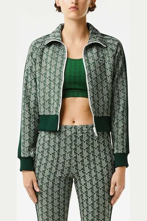Lacoste Womens Regular Fit Monogram Print Zip Sweatshirt in Polycotton - Size 10 UK