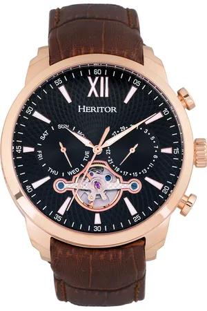 heritor automatic Mens Arthur Semi-Skeleton Leather-Band Watch w/ Day/Date - Stainless Steel - One Size