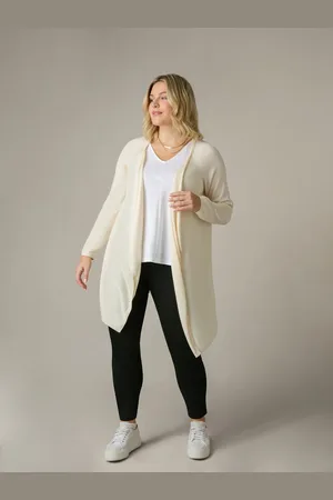 Live Unlimited London Womens Stone Knitted Waterfall Cardigan - - Size UK 14-16