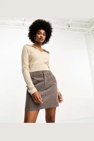 ASOS Womens DESIGN cord pocket a-line mini skirt in taupe-Grey - - Size 4 UK