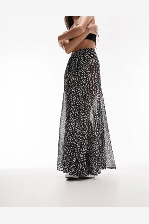 Topshop Womens printed sheer maxi skirt in monochrome-Multi - - Size 4 UK