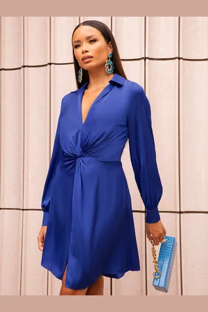 Chi Chi London Womens Long Sleeve Plunge Twist Detail Midi Dress in - Size 8 UK