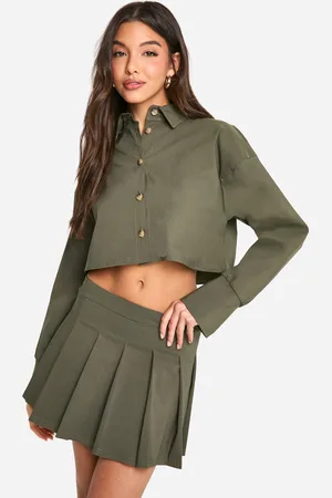 Boohoo Womens Boxy Cropped Shirt & Pleated Mini Skirt - viscose - Size 8 UK