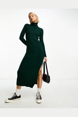 ASOS Womens knitted maxi dress with high neck and side split in dark - Size 4 UK