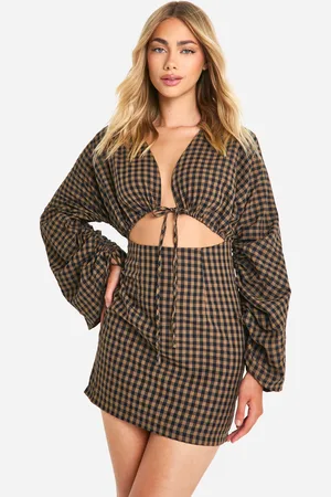 Boohoo Womens Gingham Volume Sleeve Mini Dress - - Size 18 UK