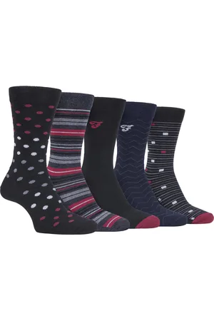 Farah 5 Pack Mens Thin Breathable Classic Polka Dot Patterned Soft Top Cotton Dress Socks - FCS273BLKBER (Polka Dot) - - Size UK 6-11