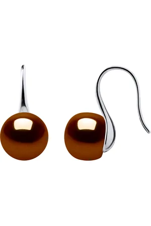 Diadema Womens Earrings Hooks Freshwater Pearls 9-10 mm Chocolate Buttons 925 - Silver - One Size