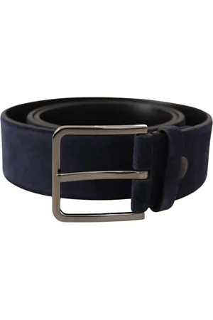 Dolce & Gabbana Mens Blue Velvet Leather Belt with Silver Tone Buckle - - Size 90 cm
