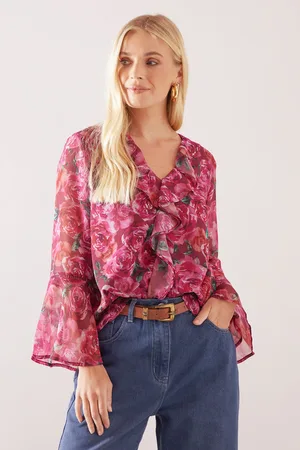 wallis Womens Petite Floral Lace Trim Ruffle Blouse - - Size 20 UK