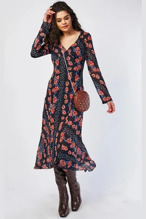 Topshop Womens Black Pink Floral Midi Maxi Dress - viscose - Size 6 UK