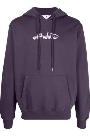 OFF-WHITE Mens Script Logo Slim Fit Aubergine Hoodie - - Size Medium