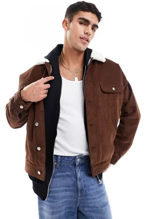 ASOS Mens cord western jacket in with ecru borg collar - Size 2XS