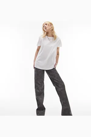 Topshop Womens faux leather washed effect high waist straight leg trouser in - Size 14 UK
