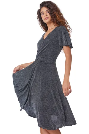 Roman Womens Shimmer Skater Stretch Ruched Dress - - Size 10 UK