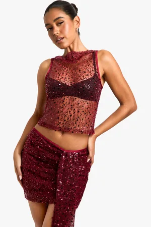 Boohoo Womens Sequin Sheer Racer Vest - - Size 16 UK