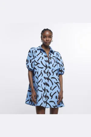 River Island Womens Mini Shirt Dress Print Smock Cotton - Size 10 UK