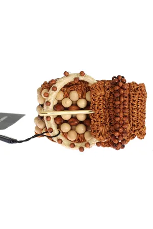 Dolce & Gabbana WoMens Raffia Wood Beaded Wide Waist Belt viscose - Size 65 cm