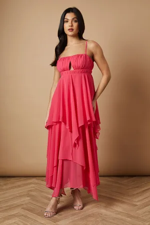Oasis Womens Tiered Chiffon Cut Out Maxi Dress - - Size 6 UK