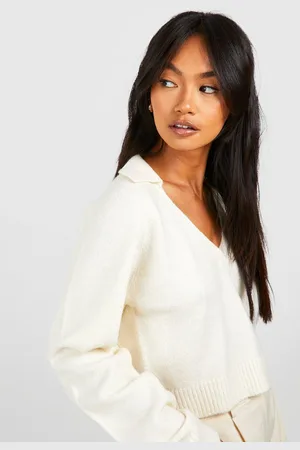 Boohoo Womens Soft Knit Fine Gauge Cropped Polo Collar Jumper - - Size Medium