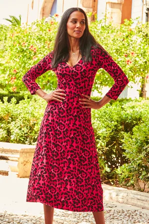 Sosandar Womens Hot Pink Print Jersey Midi Dress - Size 10 UK