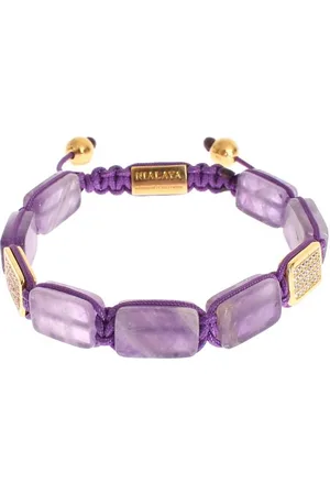 Nialaya WoMens CZ Amethyst 18K Gold 925 Bracelet - material_silver1 - Size Medium