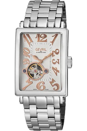 Gevril Mens 5070B Avenue of Americas Open Heart dial IPRG Numerals Steel Bracelet Swiss Watch - One Size