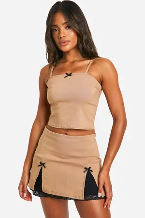 Boohoo Womens Contrast Bow Square Neck Cami & Mini Skirt - Viscose - Size 14 UK