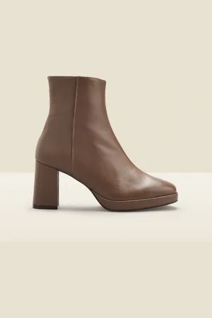 Sosandar Womens Naomi Taupe Leather Block Heel Platform Ankle Boot - - Size UK 7