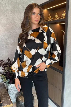 Ax Paris Womens Multi Geometric Print Long Sleeve Top - - Size 12 UK