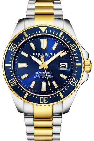 Stuhrling Mens Blue and Gold Depthmaster Quartz 42mm - - One Size