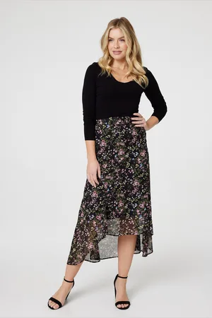 Izabel London Womens Floral Semi Sheer High Low Skirt - Size 18 UK