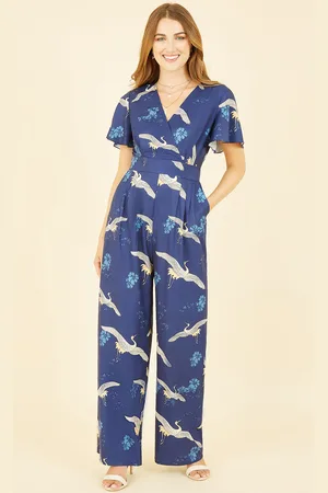 Yumi Womens Crane Print Angel Sleeve Jumpsuit - Size 14 UK