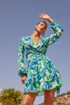 Quiz Womens Floral Wrap Chiffon Skater Dress - Size 8 UK