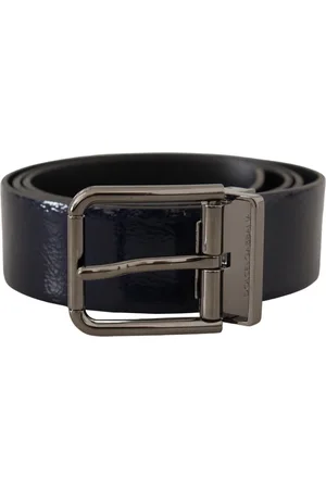 Dolce & Gabbana Mens Patent Leather Vernice Silver Logo Buckle Belt - Size 90 cm