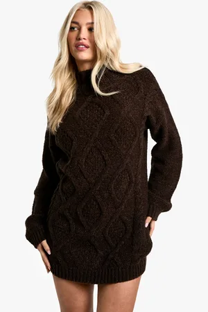 Boohoo Womens Crew Neck Cable Jumper Dress - - Size Small