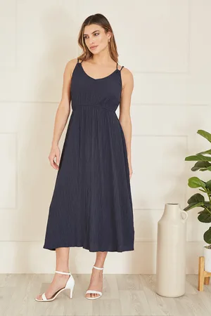 Mela Womens Stretch Crinkle Midi Dress With Cross Over Strappy Back viscose - Size 8 UK