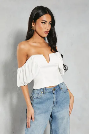 MissPap Womens Textured Satin Pleated Bust Frill Bardot Top - - Size 8 UK
