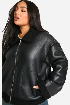 Boohoo Womens Plus Teddy Trim Faux Leather Jacket - - Size 24 UK