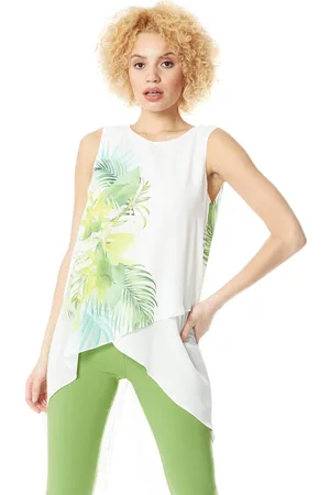 Roman Womens Leaf Print Sleeveless Tunic Top - - Size 10 UK