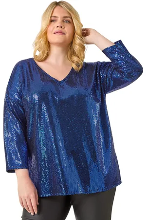 Roman Womens Curve Sparkle V-Neck Stretch Tunic Top - - Size 18 UK